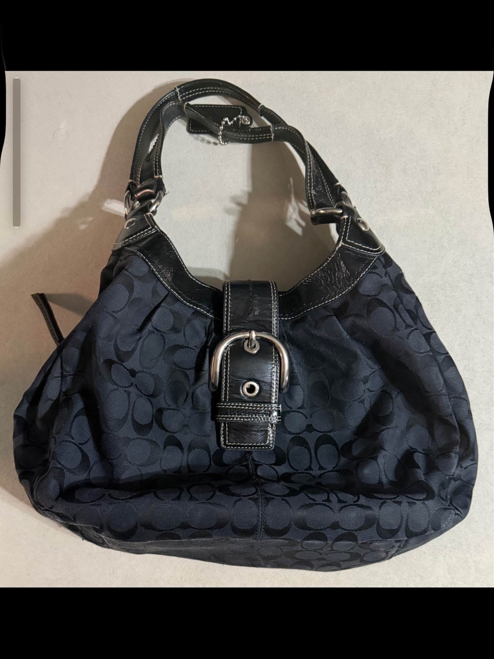 Coach Black Signature Jacquard Buckle Hobo Shoulder Bag - F15083 - vintage